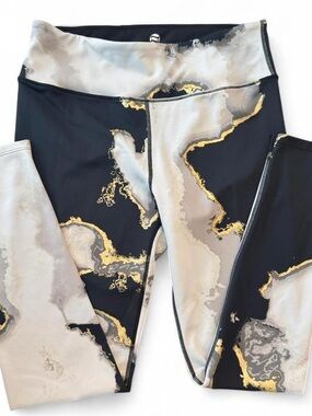NOLI Marble Geode Leggings Black White Gold Metallic Size L